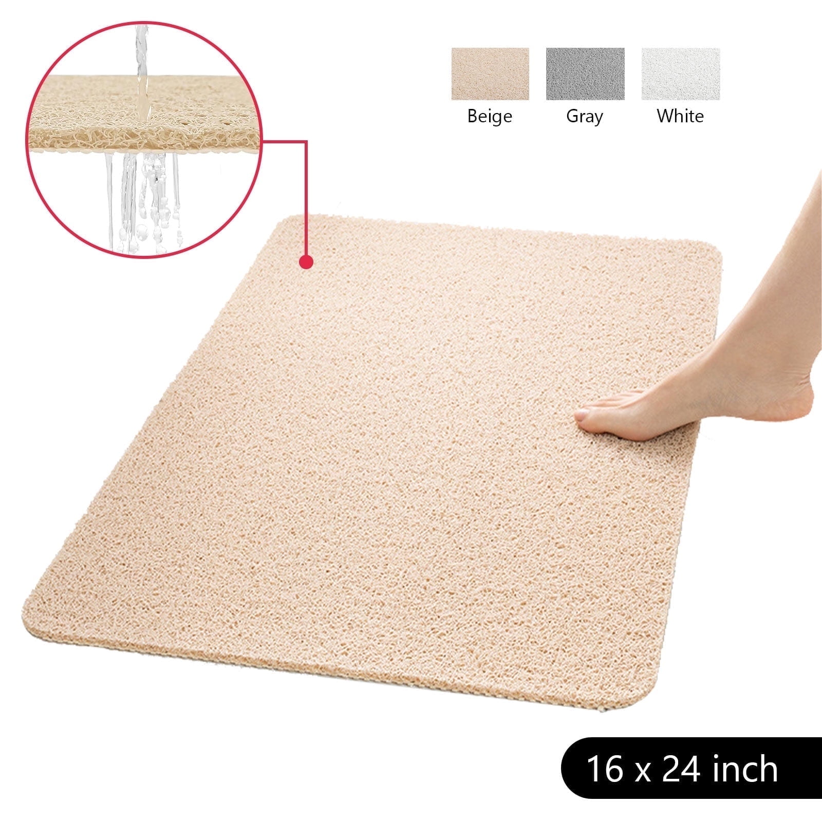 Tripumer Loofah Bathroom Mat 16 x 24 inch PVC Shower Mats Textured Bathroom Mat Bathroom Tub Mat Shower Stall Mat Bathroom Essential Ultra Absorbent Efficient Draining Safe Comfort Beige